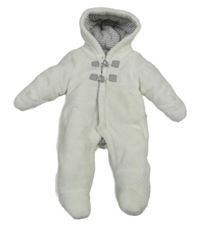 Biela chlpatá zateplená kombinéza s kapucňou Obaibi