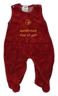 Tmavočervené sametové dupačky s miminem a nápisom