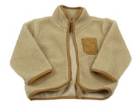 Hnědá huňatá propínací mikina s kapsou