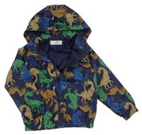 Tmavomodrá šusťáková jarní bunda s dinosaury a kapucí H&M