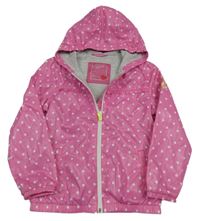 Růžová puntíkatá šusťáková jarní bunda s volánky a kapucí Tom Tailor