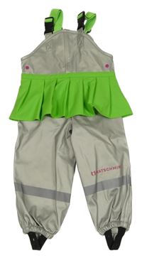 Stříbrno-zelené nepromokavé laclové kalhoty se sukní