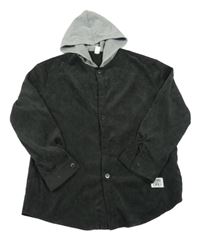 Antracitová rebrovaná košeľová bunda s kapucňou Shein