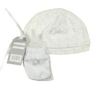 2set - Smetanová bavlněná čepice s ježky + bílé rukavičky s obrázky