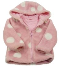 Růžová puntíkatá huňatá podšitá propínací mikina s kapucí Dunnes