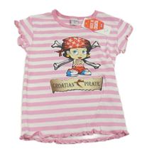 Nové - Růžovo-bílé pruhované tričko s pirátkou