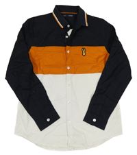 Bílo-tmavomodro-oranžová košile s nášivkou Next