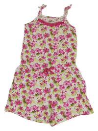 Bílý květovaný lehký kraťasový overal s krajkou Pepperts