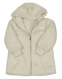 Smetanový kožešinový podšitý kabát s kapucí Dunnes