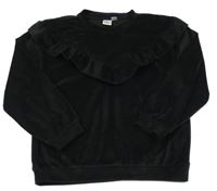 Čierna plyšová mikina s volánem L&D