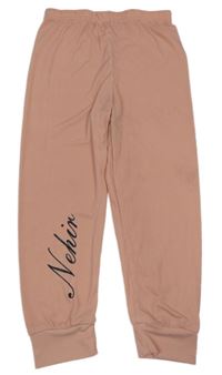 Ružové rebrované ľahké tepláky s nápisom