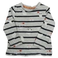 Sivo-čierne pruhované tričko s duchy C&A