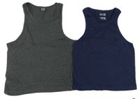 2x tílko - tmavošedé melírované + tmavomodré Y.F.K.