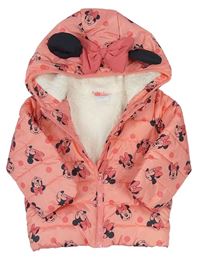 Ružová šušťáková zimná bunda s Minnie a kapucňou Disney