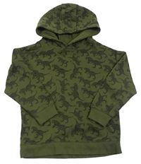 Kaki-čierna mikina s dinosaurami a kapucňou Primark