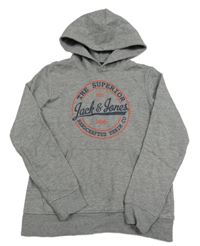 Sivá melírovaná mikina s logom a kapucňou Jack & Jones