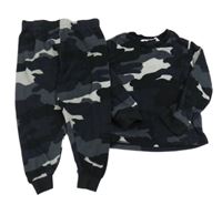 Čierno-sivé army fleecové pyžama M&S