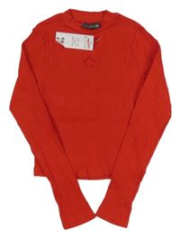 Nové - červené rebrované crop tričko s hviezdou Pep&Co