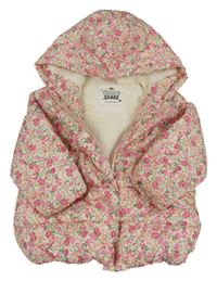 Bielo-ružová kvetovaná šušťáková zimná bunda s kapucňou zn. F&F