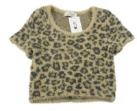 Nové - Béžovo-sivé chlpaté leopardí svetrové crop tričko H&M