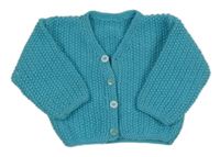 Modrý pletený propínací svetr 