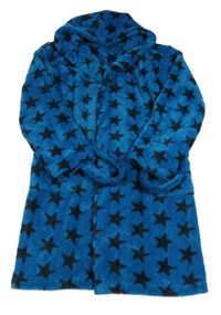 Tmavomodrý chlpatý župan s čiernými hviezdami a kapucňou
