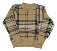 Béžovo-čierny kockovaný ľahký sveter shein