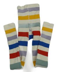 Smetanovo-barevné pruhované zateplené punčocháče 