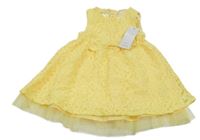 Nové - žluté krajkové šaty s mašlí F&F