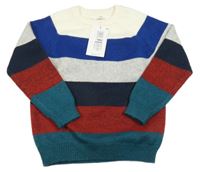 Nové - smetanovo-modro-červeno-zelený pruhovaný svetr M&S
