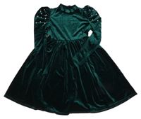 Smaragdové zamatové šaty s perličkami shein