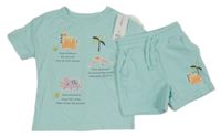 Nové - 2 set - světlemodré tričko s dinosaury + teplákové kraťasy George