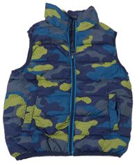 Tmavomodro-žltá vzorovaná šušťáková zateplená vesta Mountain Warehouse