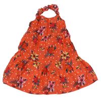 Korálové bodkovaná é plátenné šaty s kvetmi Primark