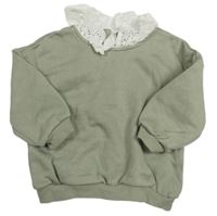Khaki mikina s límečkem s madeirou F&F