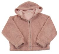 Ružová huňatá podšitá crop bunda s kapucňou Zara