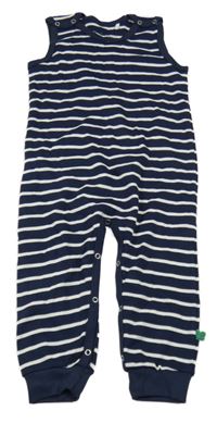 Tmavomodro-bílé pruhované laclové tepláky 