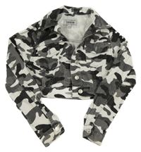 Šedo-bílo-černá army riflová crop bunda New Look