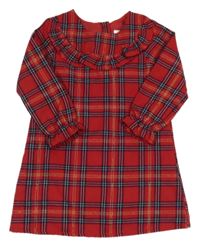 Červeno-tmavomodro-zlaté kockované šaty s volánikom Primark