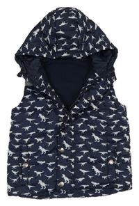 Tmavomodrá šusťáková zateplená vesta s diny a kapucí Lupilu
