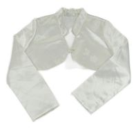 Bílé saténové slavnostní bolerko s 3D kytičkami