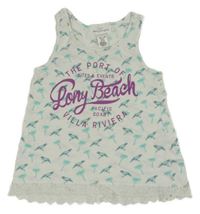 Bielo-zelený top s papoušky a nápismi H&M