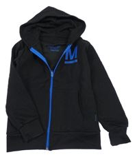 Čierno-modrá prepínaci mikina s písmenem a kapucňou