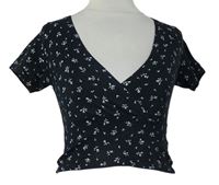 Dámske tmavomodré kvietkovane crop tričko zn. Brandy Melville