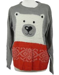Dámský šedo-červený svetr s medvídkem Esmara 