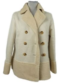 Dámský smetanovo-béžový semišovo/huňatý zateplený petite kabát Shein 