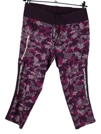 Dámske purpurovo-vínové vzorované športové capri legíny