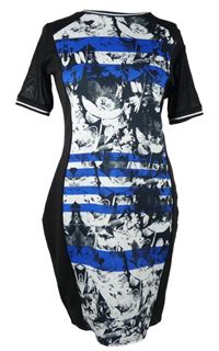 Dámské černo-modro-bílé vzorované pouzdrové šaty River Island 