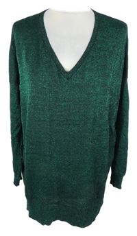 Dámsky tmavozeleno-čierny melírovaný oversize sveter Peacocks