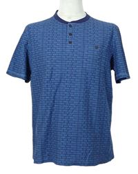 Pánske modro-tmavomodré vzorované tričko s gombíky